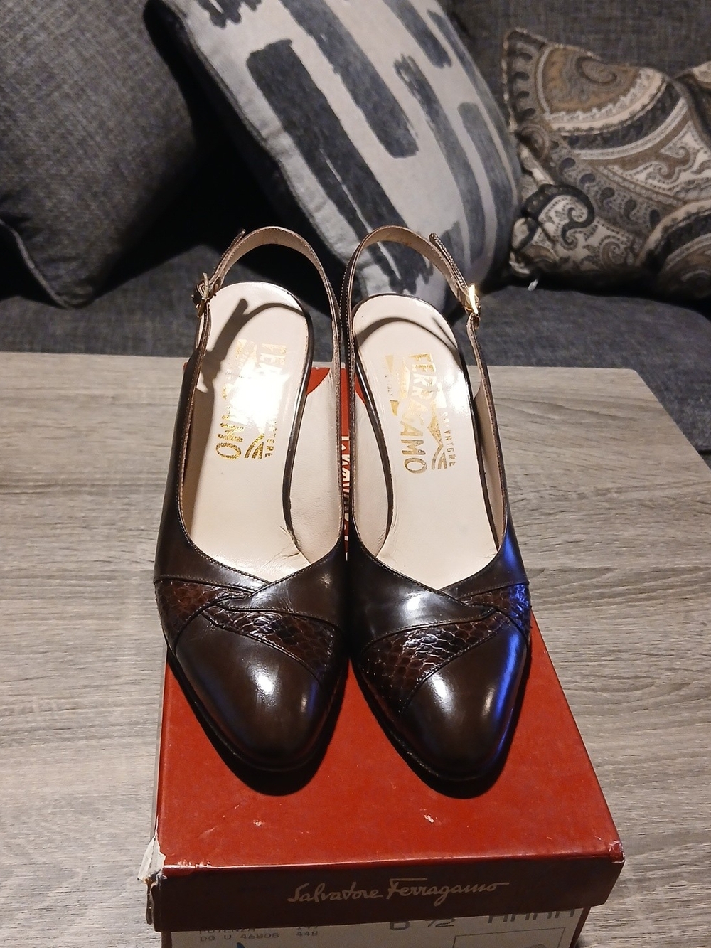 Salvatore Ferragamo Brown Leather Slingback Pumps
